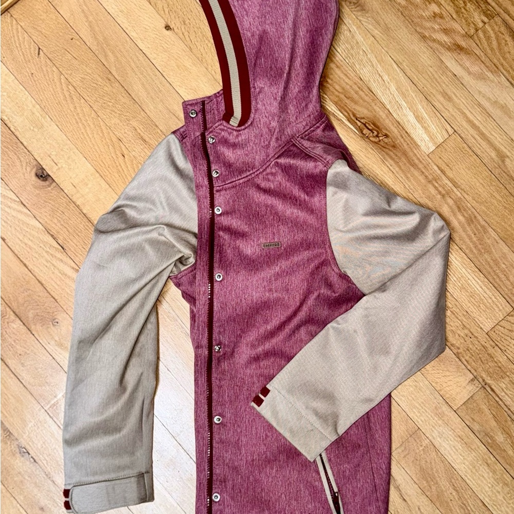 Empyre Stylish red and Beige Hooded VarsityJacket - Picture 7 of 8